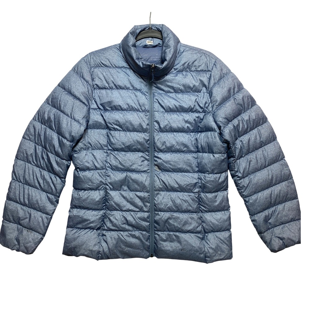 Eddie Bauer EB650 Down Puffer Jacket Womens Medium Blue Heathered Full Zip